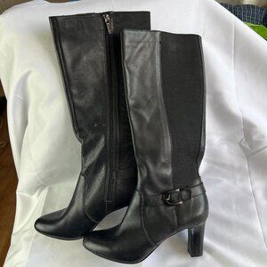 NWOB Anne Klein "Aksybella" Black Leather Heeled Boots Sz 9